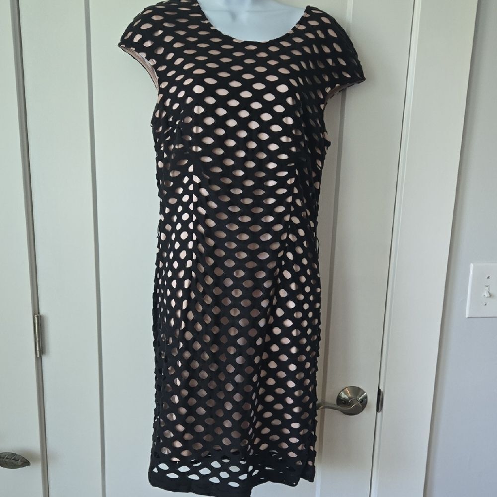 Marc New York Black & Cream Sheath Midi Dress with Flutter Cap Sleeves
